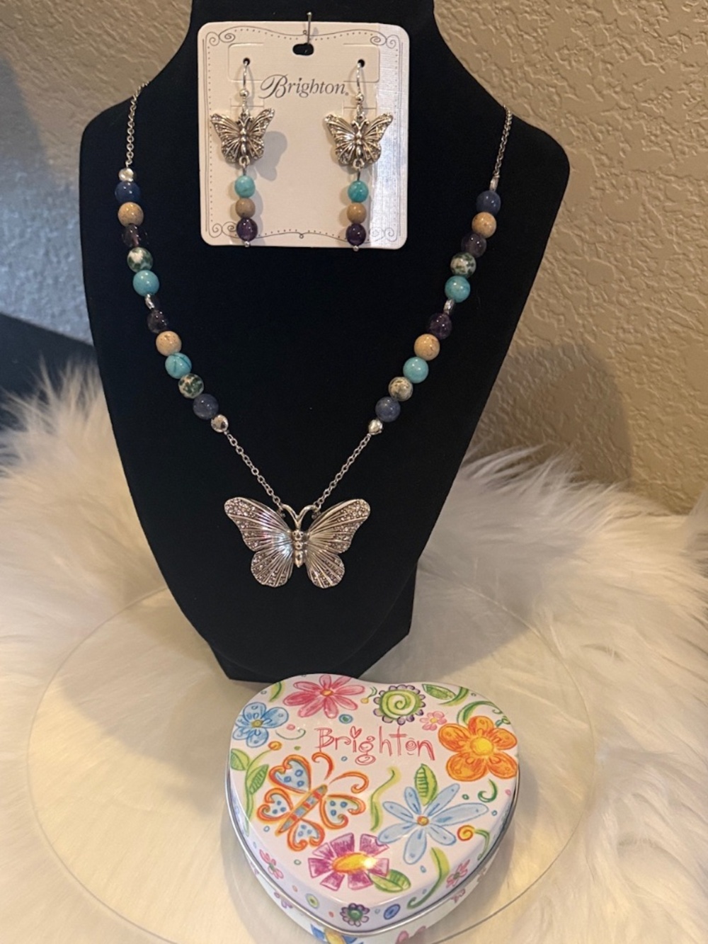 🦋Brighton Solstice Butterfly Semiprecious Beaded Long Necklace and Earrings NWT